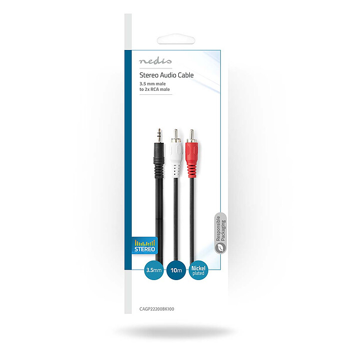 Avis Nedis Cable Audio Stéréo Jack 3.5 mm mâle vers 2x RCA mâle - 10 m