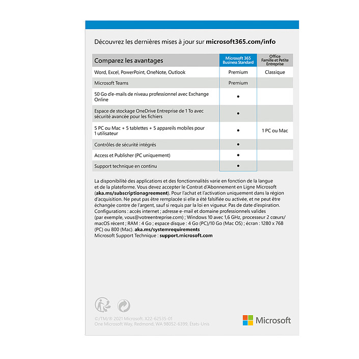 Avis Microsoft 365 Business Standard (Zone Euro - Français)
