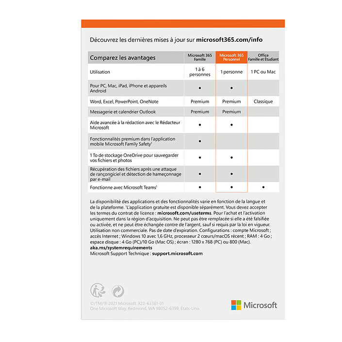 Avis Microsoft 365 Personnel (Zone Euro - Français)