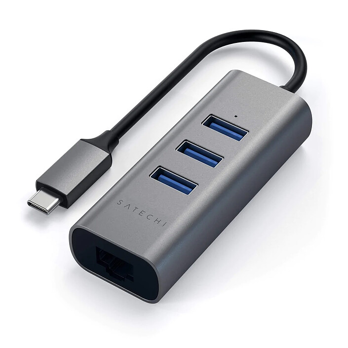 Satechi Hub USB-C 2-en-1 avec 3 Ports USB 3.0 + Ethernet - Gris