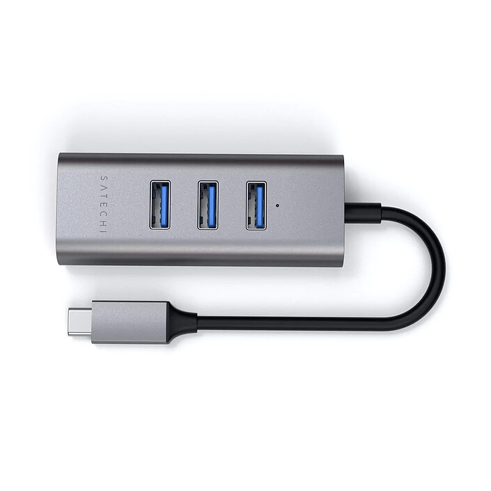 Avis Satechi Hub USB-C 2-en-1 avec 3 Ports USB 3.0 + Ethernet - Gris