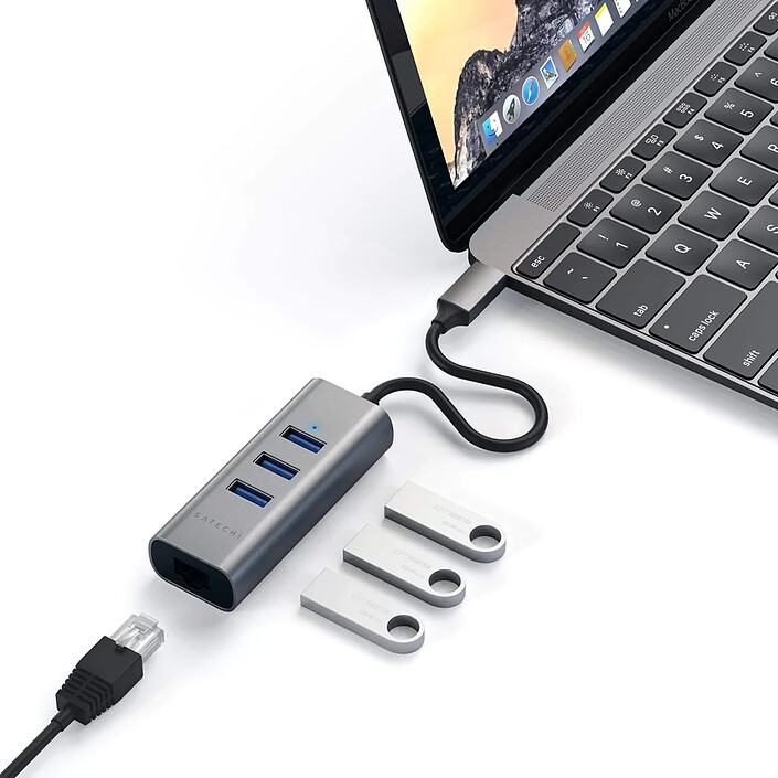 Satechi Hub USB-C 2-en-1 avec 3 Ports USB 3.0 + Ethernet - Gris pas cher