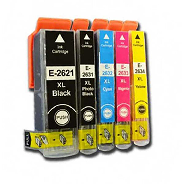 Pack de 5 cartouches compatibles Epson T26 XL (noir + noir photo + cyan + magenta + jaune)