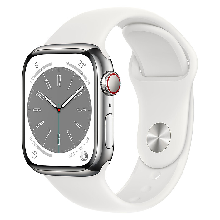 Apple Watch Series 8 GPS + Cellular Acier Inoxydable Blanc Sport Band 41 mm · Reconditionné