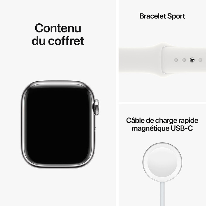 Apple Watch Series 8 GPS + Cellular Acier Inoxydable Blanc Sport Band 41 mm · Reconditionné pas cher