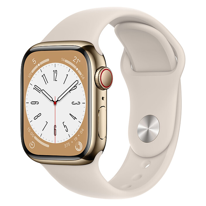 Apple Watch Series 8 GPS + Cellular Acier Inoxydable Lumière stellaire Sport Band 41 mm