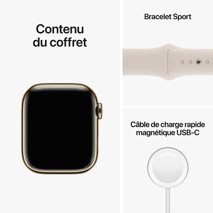 Apple Watch Series 8 GPS + Cellular Acier Inoxydable Lumière stellaire Sport Band 41 mm pas cher