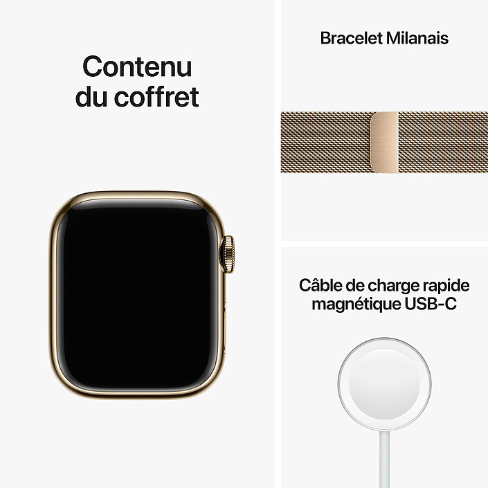 Apple Watch Series 8 GPS + Cellular Acier Inoxydable Or Bracelet Milanais 41 mm pas cher