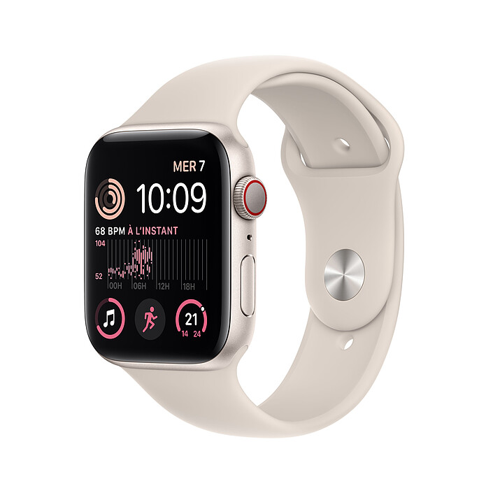 Apple Watch SE GPS + Cellular (2022) Starlight Aluminium Bracelet Sport Starlight 44 mm · Reconditionné