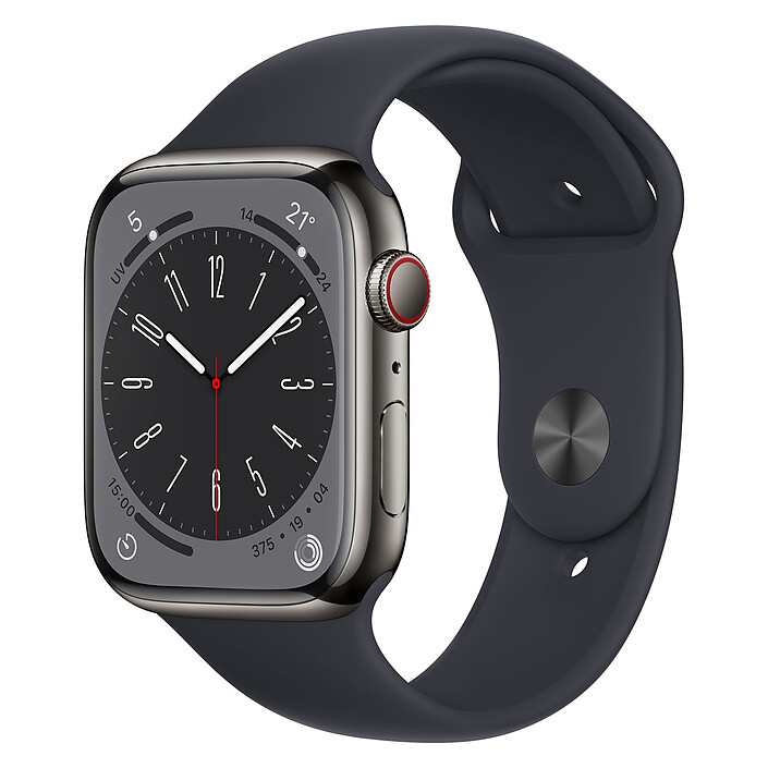 Apple Watch Series 8 GPS + Cellular Acier Inoxydable Minuit Sport Band 45 mm