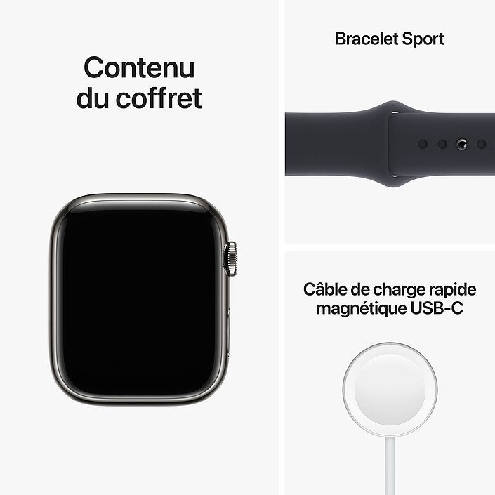 Apple Watch Series 8 GPS + Cellular Acier Inoxydable Minuit Sport Band 45 mm pas cher