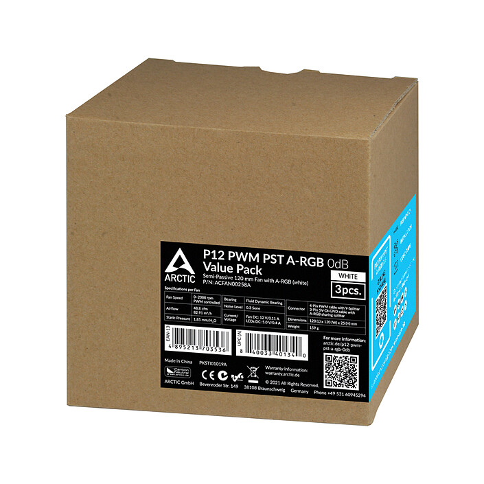 Arctic P12 PWM PST A-RGB 0dB (blanc) Pack de 3 pas cher