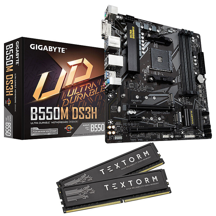 Gigabyte B550M DS3H + Textorm 16 Go (2 x 8 Go ) DDR4 3600 MHz CL18 