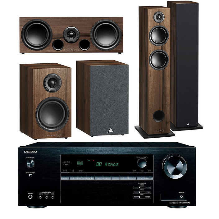 Onkyo TX-SR494DAB Black + Elara Chestnut Triangle Pack