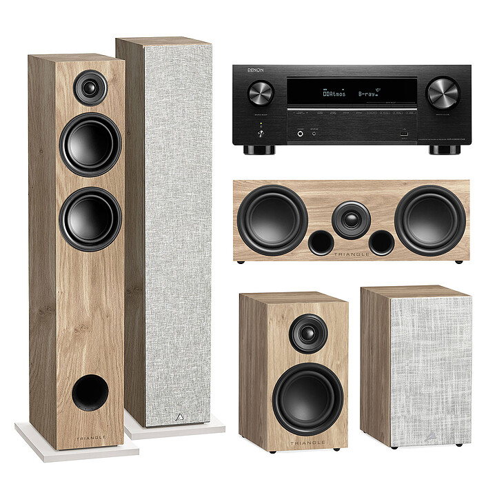 Denon AVR-X2800H DAB Black + Elara Triangle Speaker Pack Light Oak