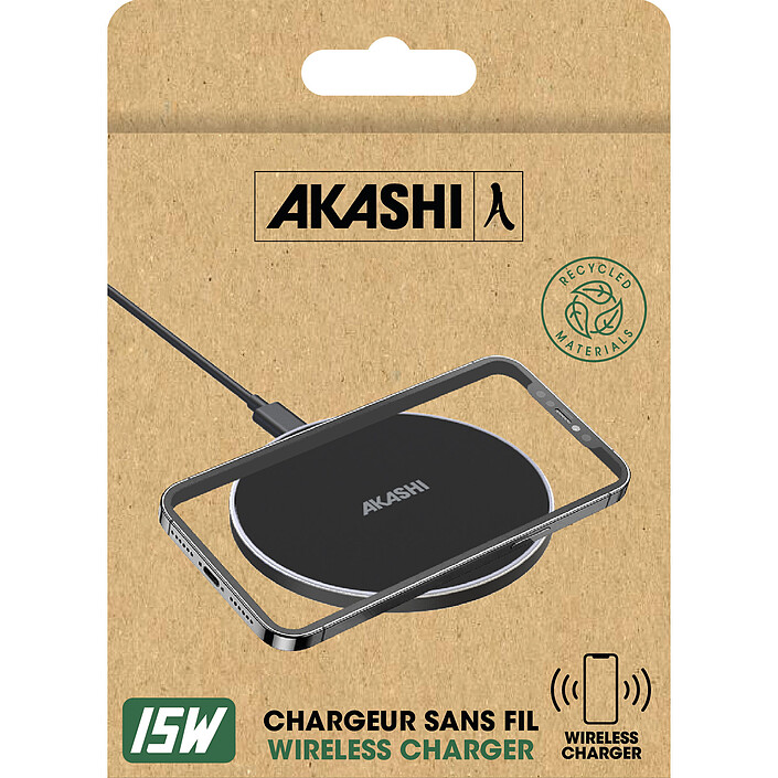 Akashi Chargeur Rapide Sans Fil 15W Noir pas cher