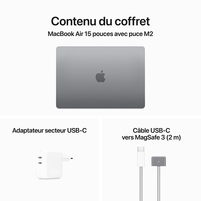 Apple MacBook Air M2 15 pouces (2023) Gris sidéral 8Go/256 Go (MQKP3FN/A) · Reconditionné pas cher