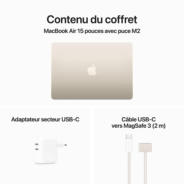 Apple MacBook Air M2 15 pouces (2023) Lumière stellaire 16 Go/1 To (MQKV3FN/A-16GB-1TB) pas cher