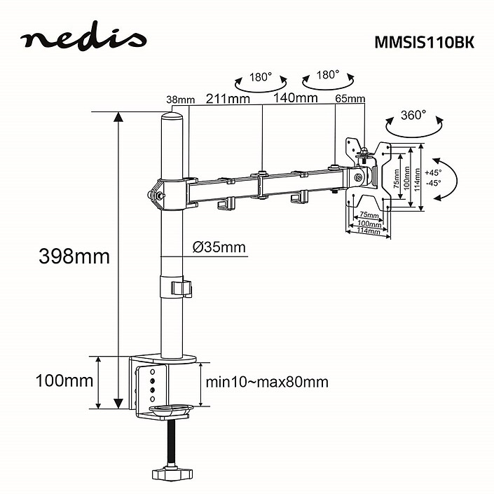 Nedis Support de Moniteur de bureau 32" (1 écran) pas cher