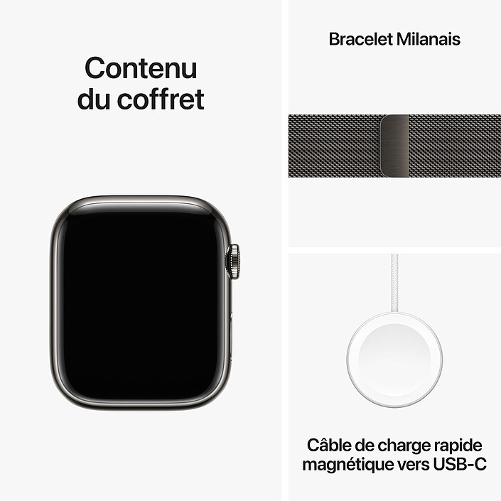 Apple Watch Series 9 GPS + Cellular Acier Inoxydable Graphite Bracelet Milanais 45 mm pas cher