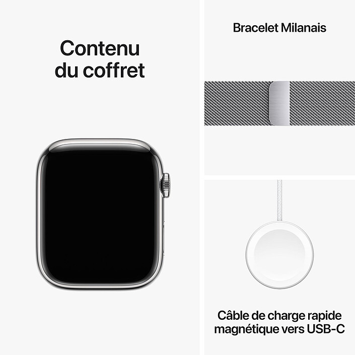 Apple Watch Series 9 GPS + Cellular Acier Inoxydable Argent Bracelet Milanais 45 mm pas cher