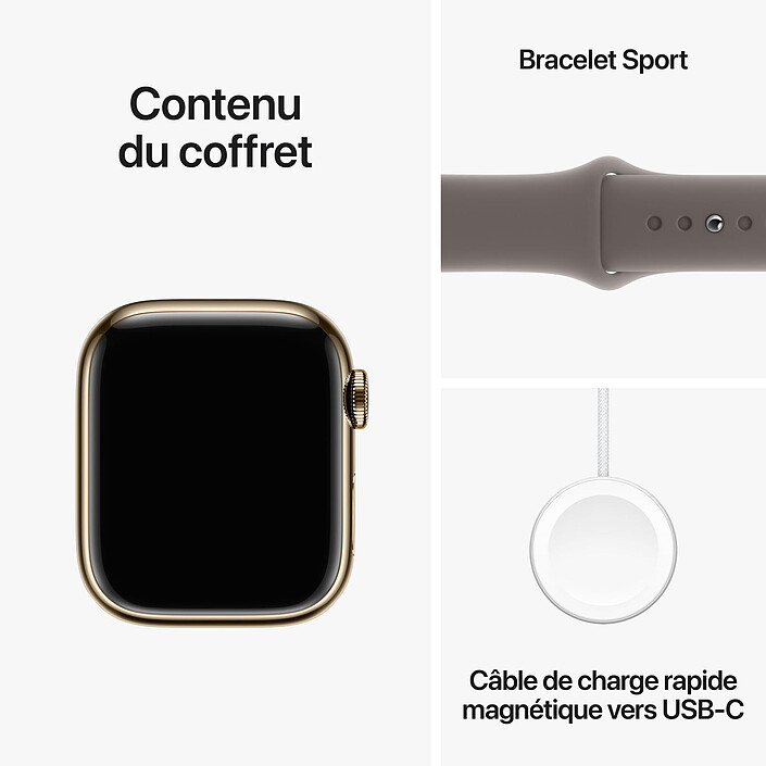 Apple Watch Series 9 GPS + Cellular Acier Inoxydable Or Bracelet Sport Band Argile S/M 41 mm pas cher