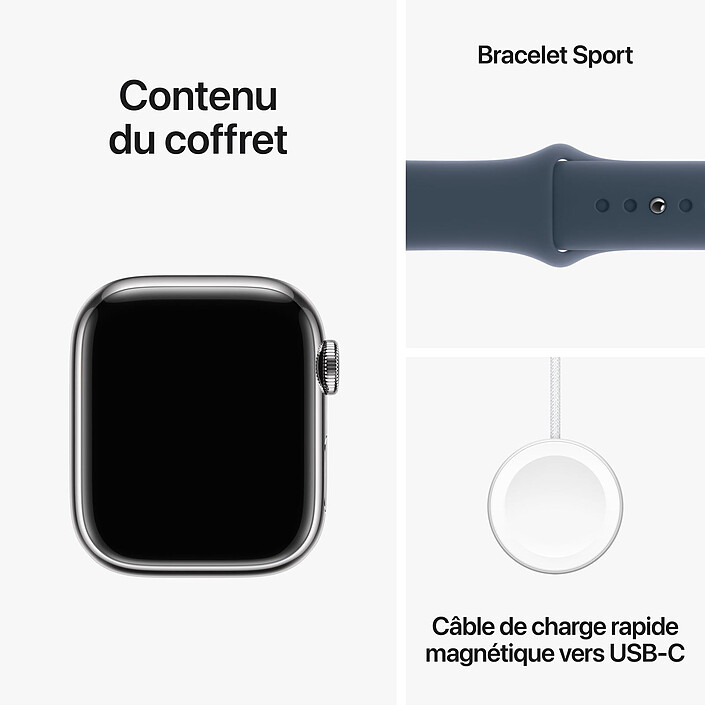 Apple Watch Series 9 GPS + Cellular Acciaio inossidabile Argento Sport Band Blu S/M 41 mm economico