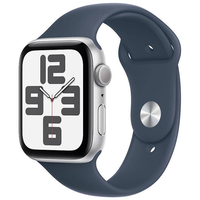 Apple Watch SE 2nd Gen GPS Silver Aluminium Bracelet Sport Band Storm Blue 44 mm - M/L