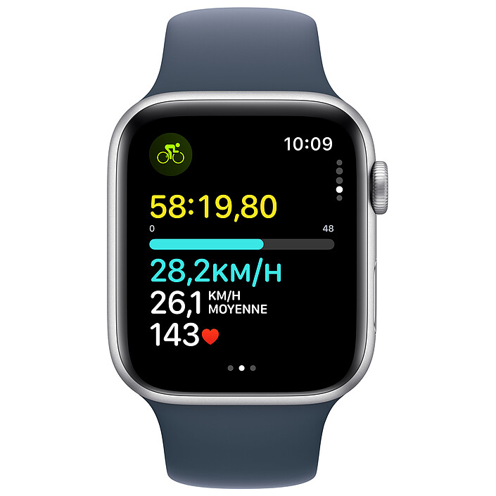 Avis Apple Watch SE 2nd Gen GPS Silver Aluminium Bracelet Sport Band Storm Blue 44 mm - M/L