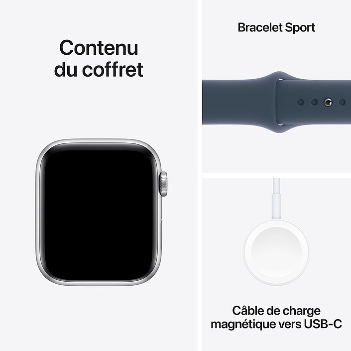 Apple Watch SE 2nd Gen GPS Silver Aluminium Bracelet Sport Band Storm Blue 44 mm - M/L pas cher