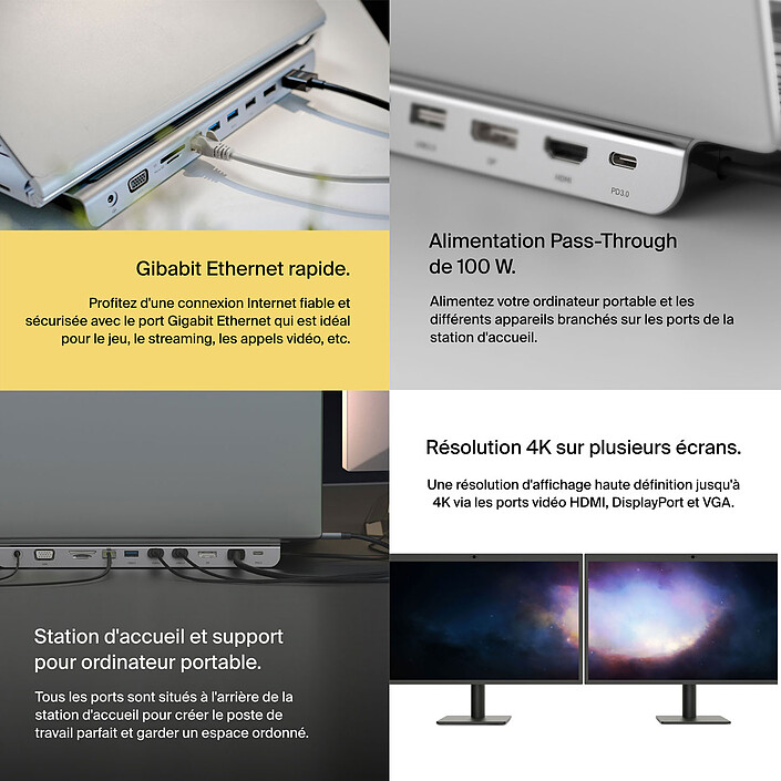Belkin Station d'accueil USB-C pour 2 écrans 11 en 1, passtrhough 100W pas cher