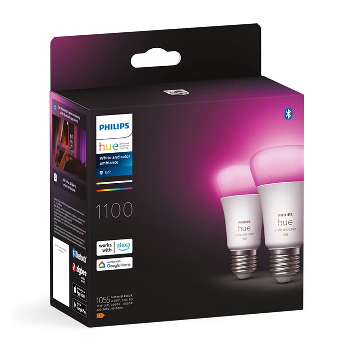 Avis Philips Hue White and Color E27 A60 11 W Bluetooth x 2