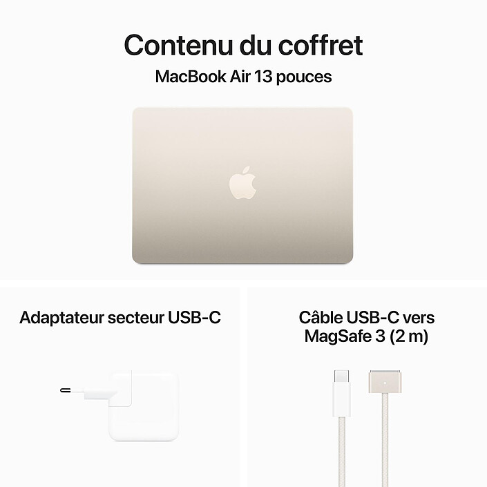 Apple MacBook Air M3 13 pouces (2024) Lumière stellaire 8Go/256 Go (MRXT3FN/A)  · Reconditionné pas cher