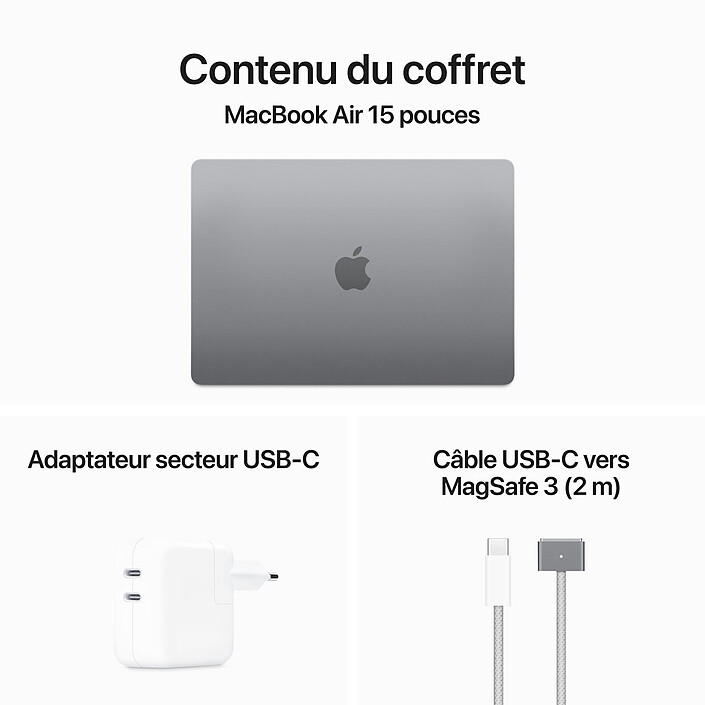 Apple MacBook Air M3 15 pouces (2024) Gris sidéral 16Go/512 Go (MXD13FN/A) · Reconditionné pas cher