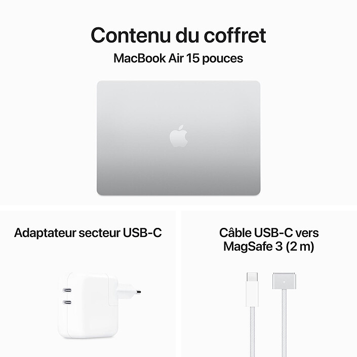 Apple MacBook Air M3 15 pouces (2024) Argent 24 Go/ 512 Go (MC9J4FN/A) pas cher