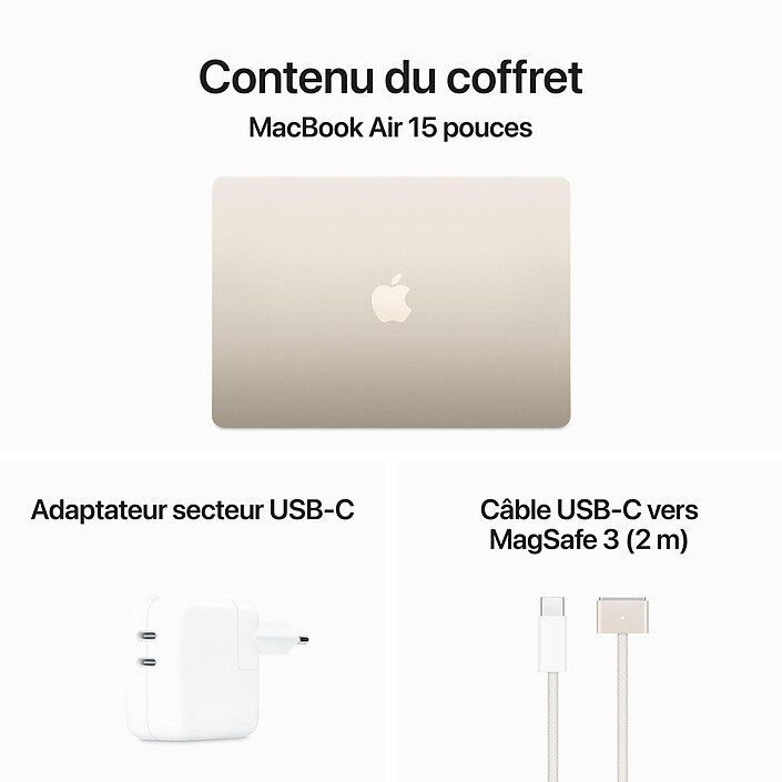 Apple MacBook Air M3 15 pouces (2024) Lumière stellaire 24 Go/2 To (MXD33FN/A-24GB-2TB-70W) pas cher