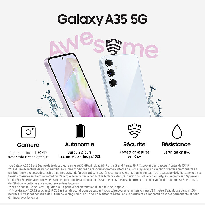 Avis Samsung Galaxy A35 5G Entreprise Edition Bleu Nuit (6 Go / 128 Go) · Reconditionné