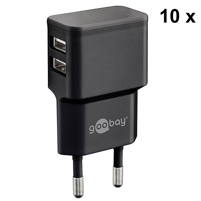 Goobay Lot de 10x Chargeurs USB Double 2.4A Noir