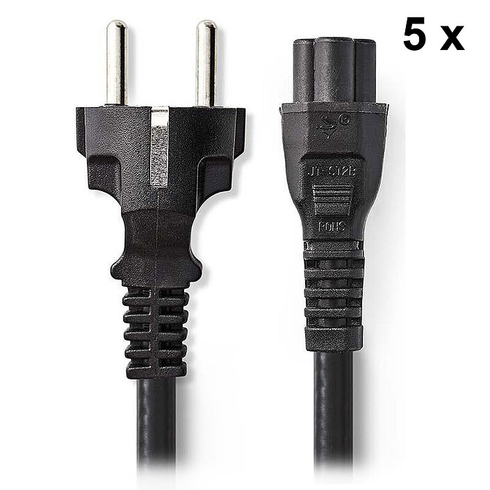 Nedis Lot de 5x Câbles d'alimentation tripolaire noir - 2 mètres