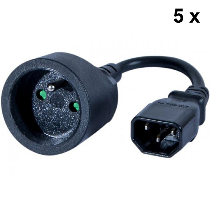 Lot de 5x Adaptateurs secteur IEC C14 mâle / connecteur type CEE7/5 femelle - 20 cm