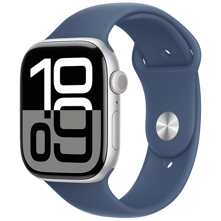 Apple Watch Series 10 GPS + Cellular 46 mm Aluminium Argent Bracelet Sport Denim M/L · Reconditionné