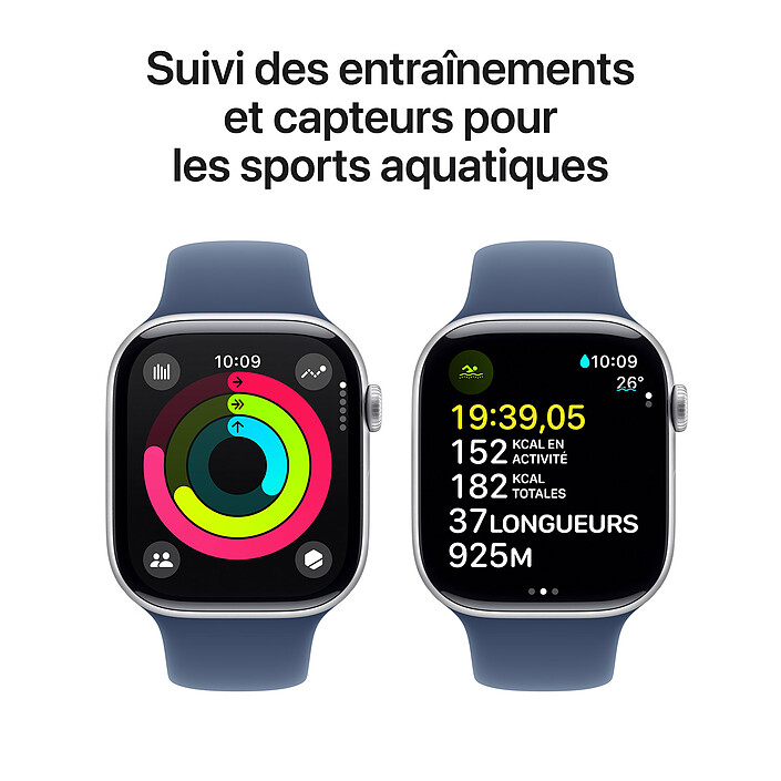 Acheter Apple Watch Series 10 GPS + Cellular 46 mm Aluminium Argent Bracelet Sport Denim M/L · Reconditionné