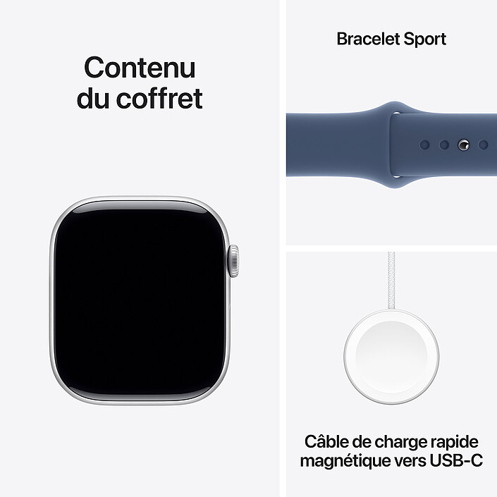 Apple Watch Series 10 GPS + Cellular 46 mm Aluminium Argent Bracelet Sport Denim M/L · Reconditionné pas cher