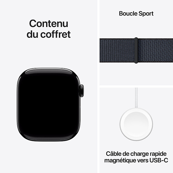 Apple Watch Series 10 GPS 42 mm Aluminium Noir de Jais Bracelet Sport Textile Encre Violette pas cher