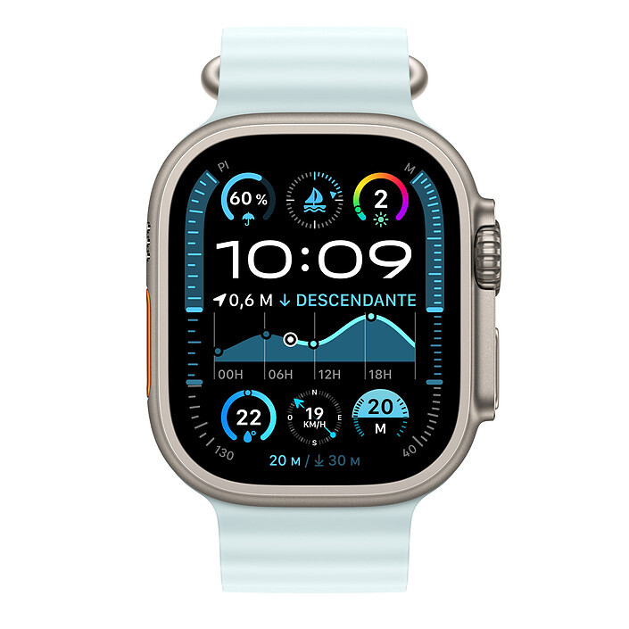 Avis Apple Bracelet Océan Bleu Glacier  Finition Titane Naturel pour Apple Watch 49 mm