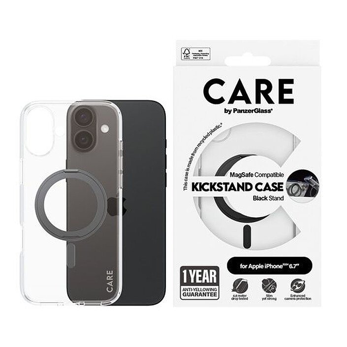 Avis PanzerGlass Coque Feature Kickstand iPhone 16 Plus Noir
