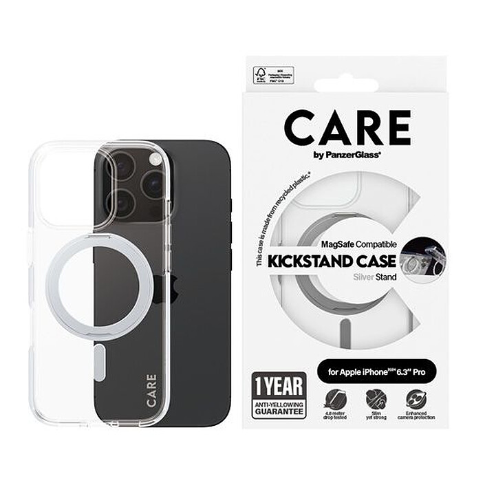 Avis PanzerGlass Coque Feature Kickstand iPhone 16 Pro Argent