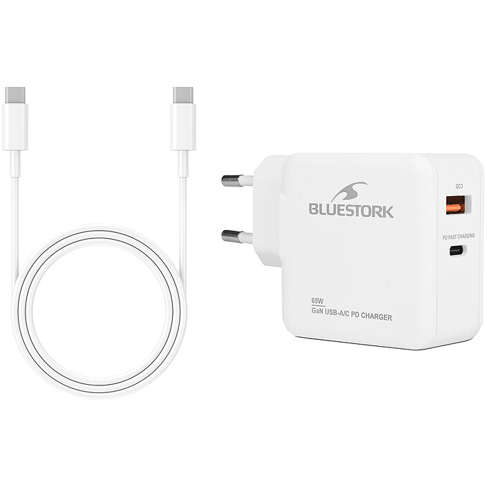 Bluestork Caricatore USB-C/A 65W GaN (Bianco)