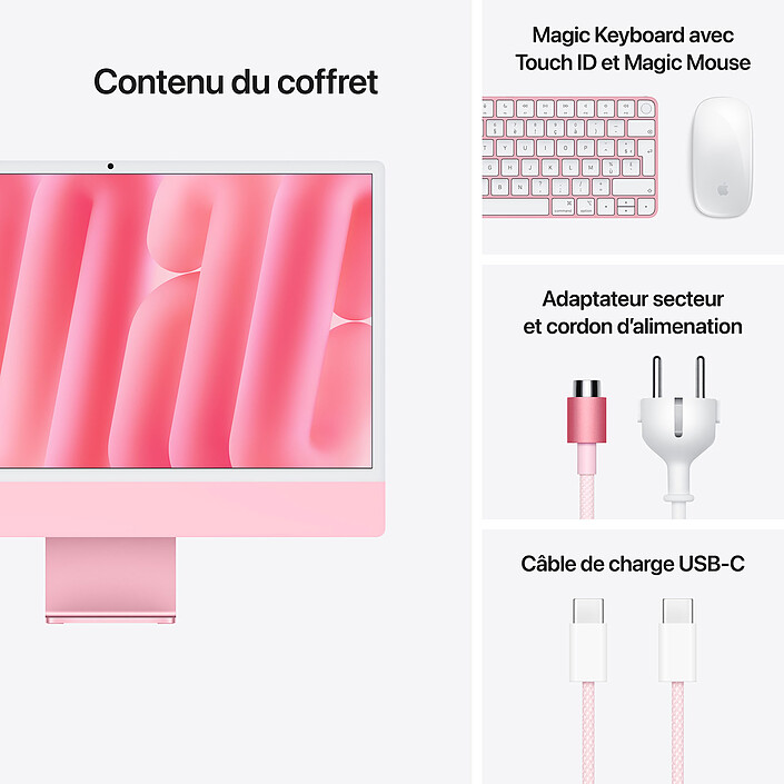 Apple iMac M4 (2024) 24" 16 Go 512 Go Rose (MWV53FN/A) pas cher