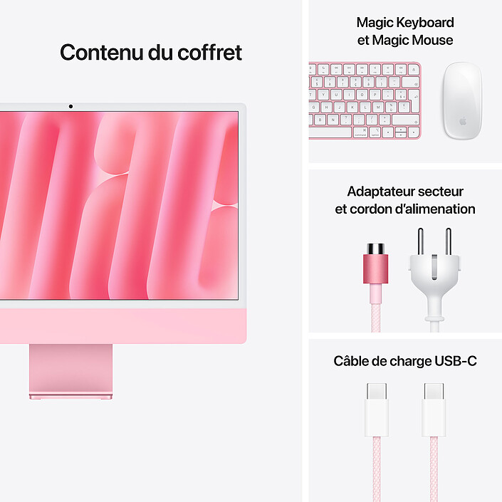 Apple iMac M4 (2024) 24" 16 Go 256 Go Rose (MWUG3FN/A) pas cher